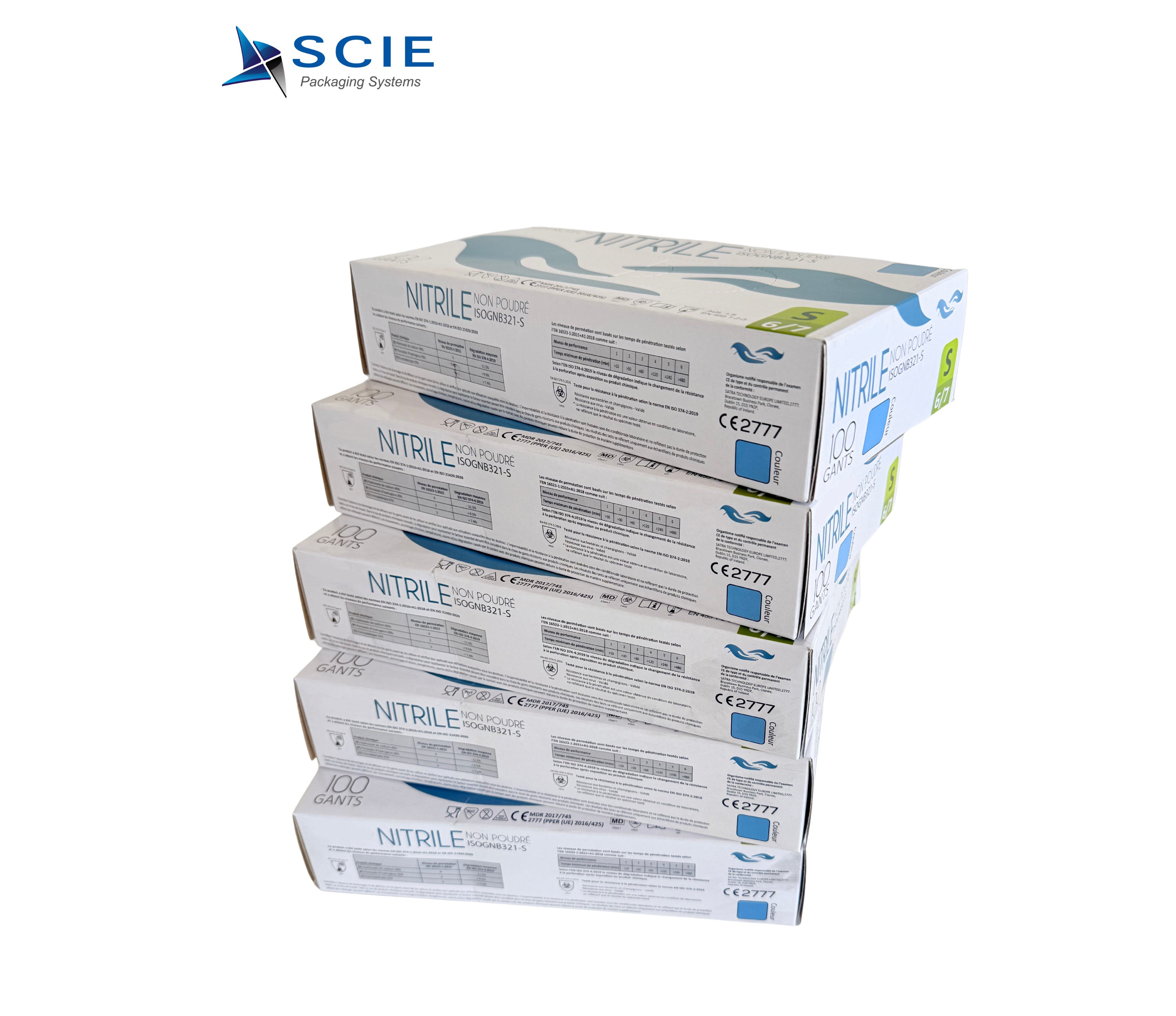 Gants nitrile bleu non poudrés AQL 1.5